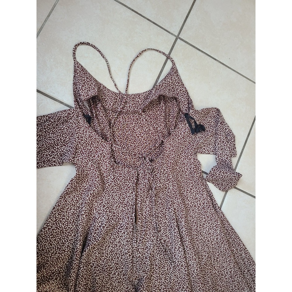 Equinox Maxi Dress Women 5/6 Brown Floral Tie Back Spaghetti Strap - Picture 10 of 11
